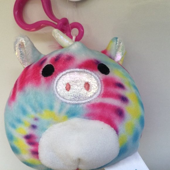Squishmallows Clip 3.5" Atlas Unicorn Rainbow Tie Dye NWT - Picture 2 of 7